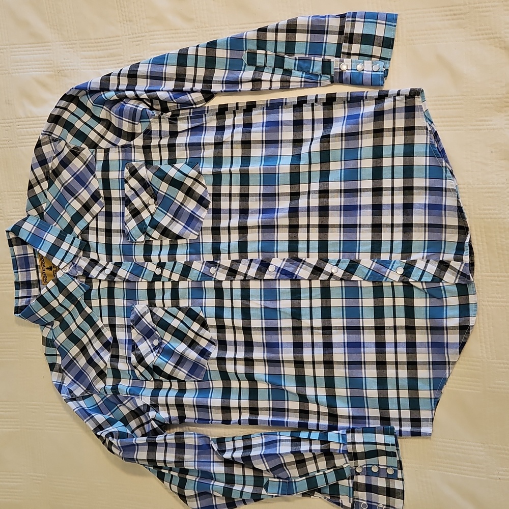 Blue and Black Plaid Button-Up Shirt